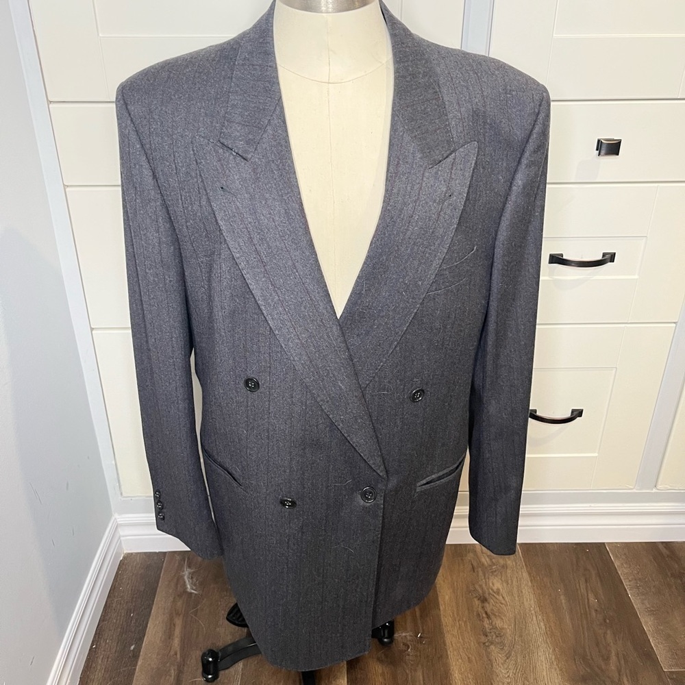 SCABAL. Blazer. Size 54. Worsted wool. Made in Western Germany. Gray pinstripe.
